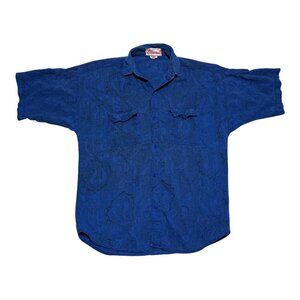 Vintage Pier Connection Patterned Blue Button Up Short Sleeve Shirt Youth XL